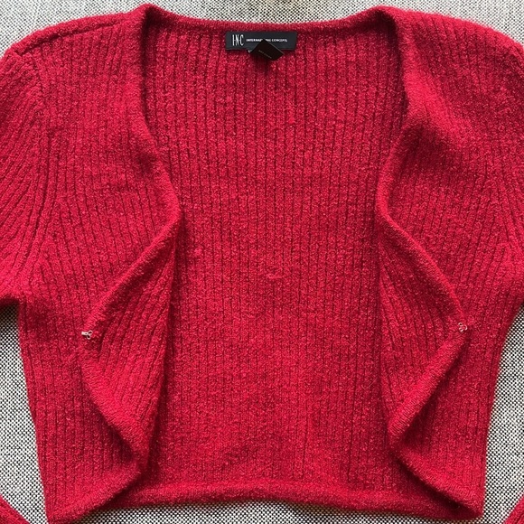 Y2K Vintage Fuzzy Cardigan with super soft red fabric, Circa 2007 - Picture 13 of 17